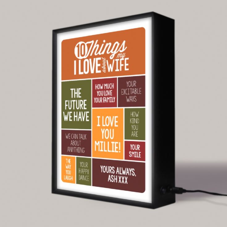 Personalised 10 Things I Love About My Wife Light Box product image