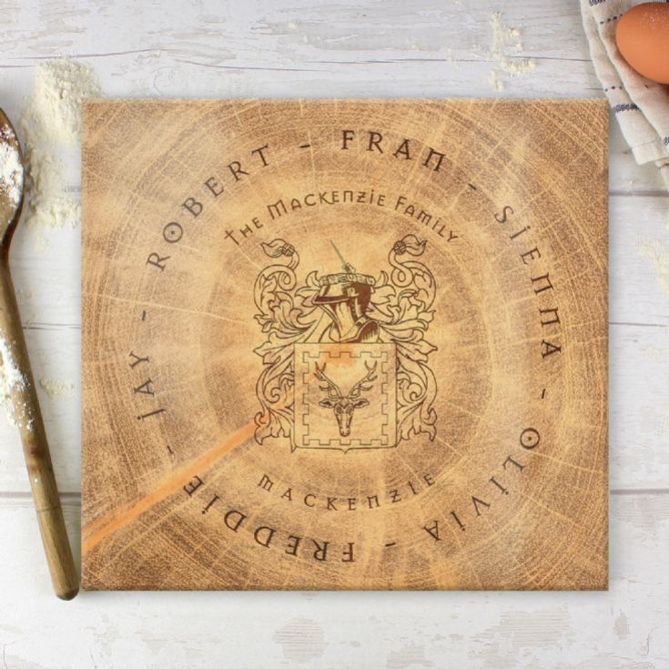 Personalised Wood Effect Family Tree Coat of Arms Chopping Board product image