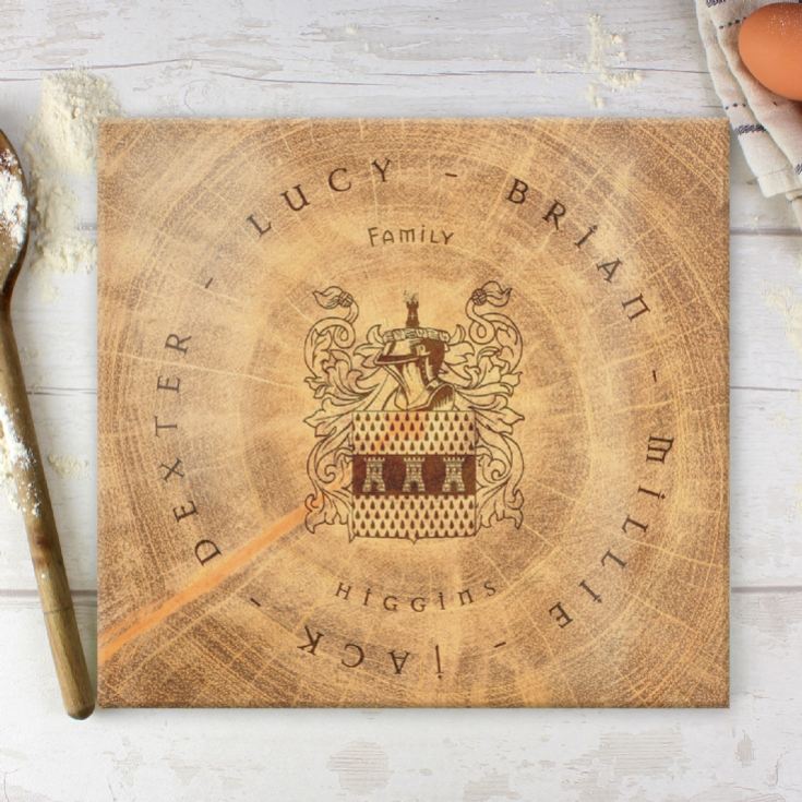 Personalised Wood Effect Family Tree Coat of Arms Chopping Board product image