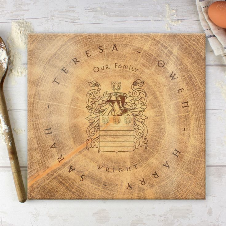 Personalised Wood Effect Family Tree Coat of Arms Chopping Board product image