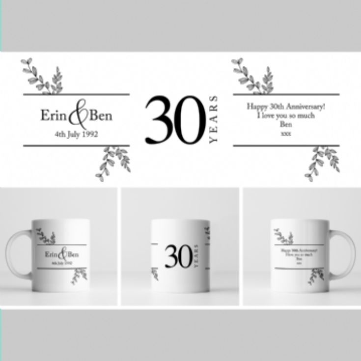 Personalised Botanical 30th Wedding Anniversary Mug product image
