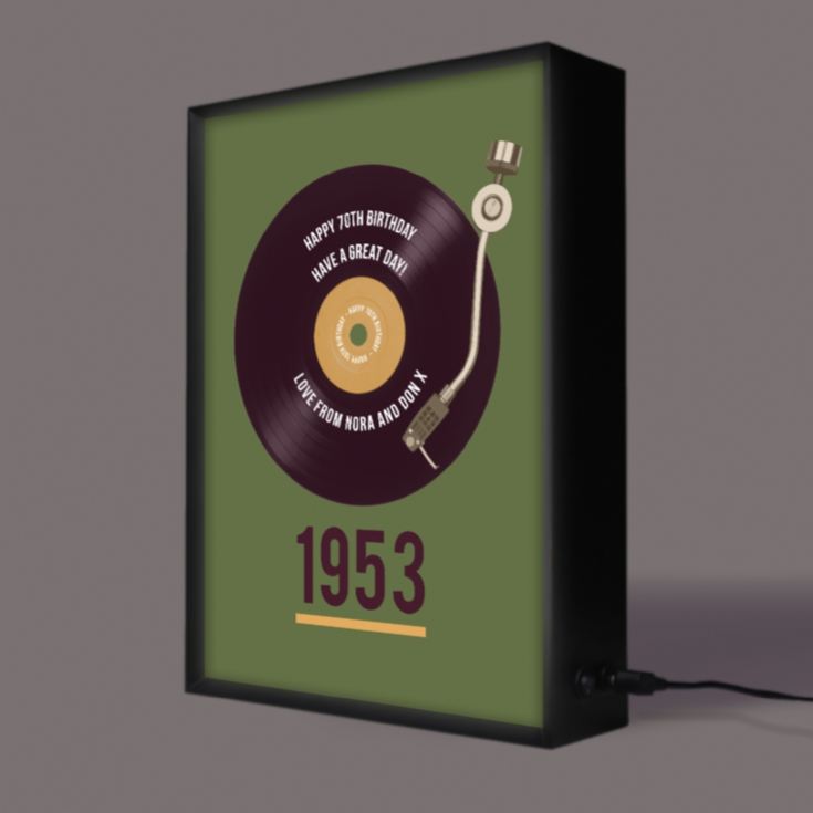 Personalised 70th Birthday Retro Record Light Box product image