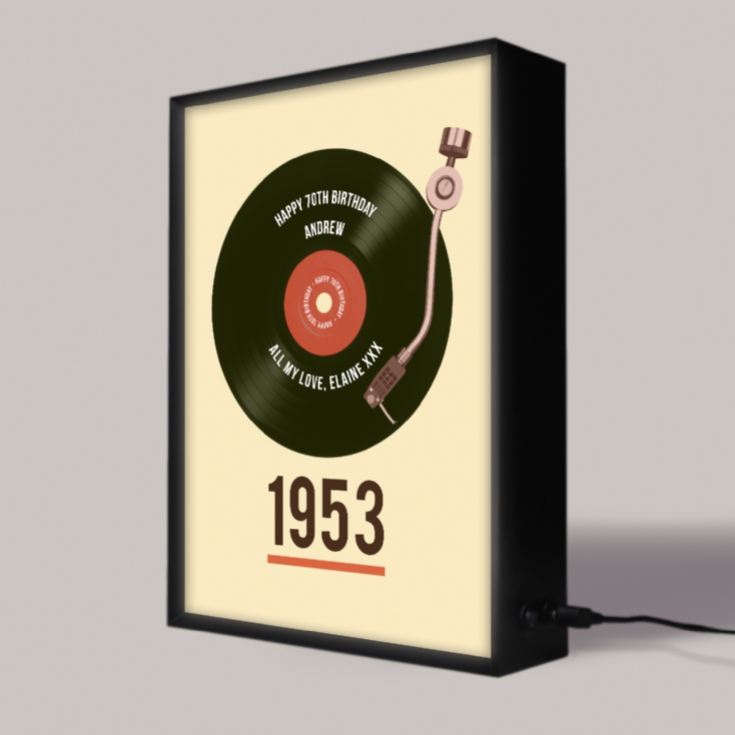 Personalised 70th Birthday Retro Record Light Box product image