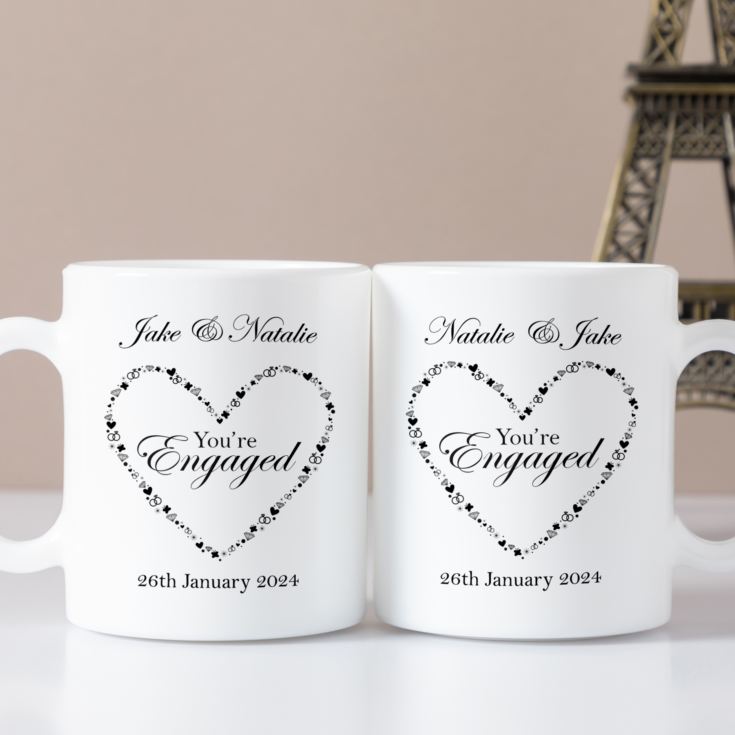 Personalised You're Engaged Heart Design Pair Of Mugs product image