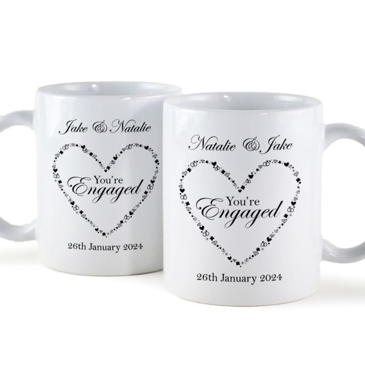 Personalised You're Engaged Heart Design Pair Of Mugs product image