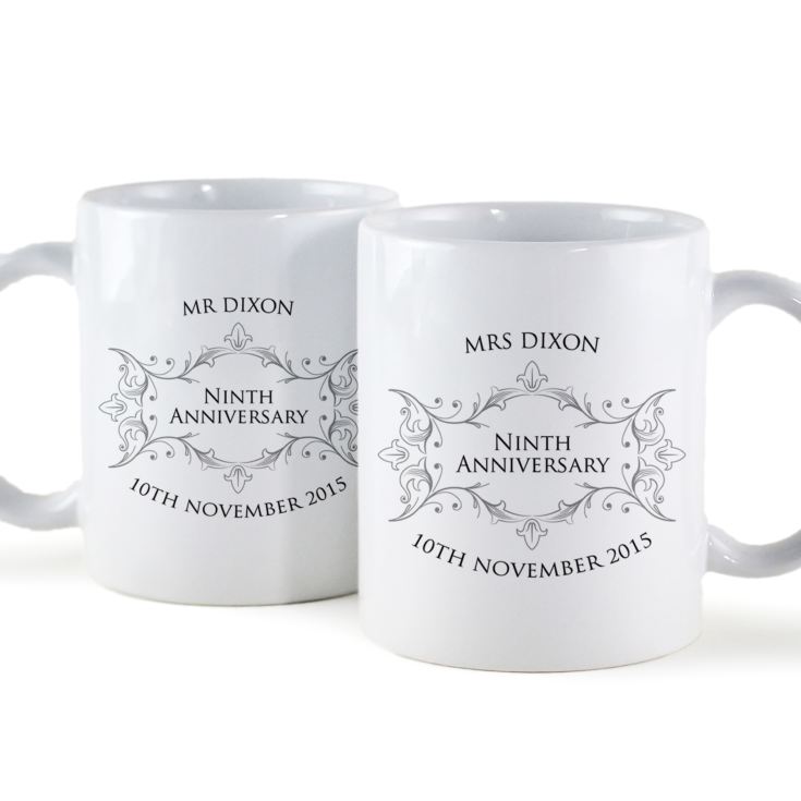 Pair of Personalised Ninth Anniversary Mugs product image