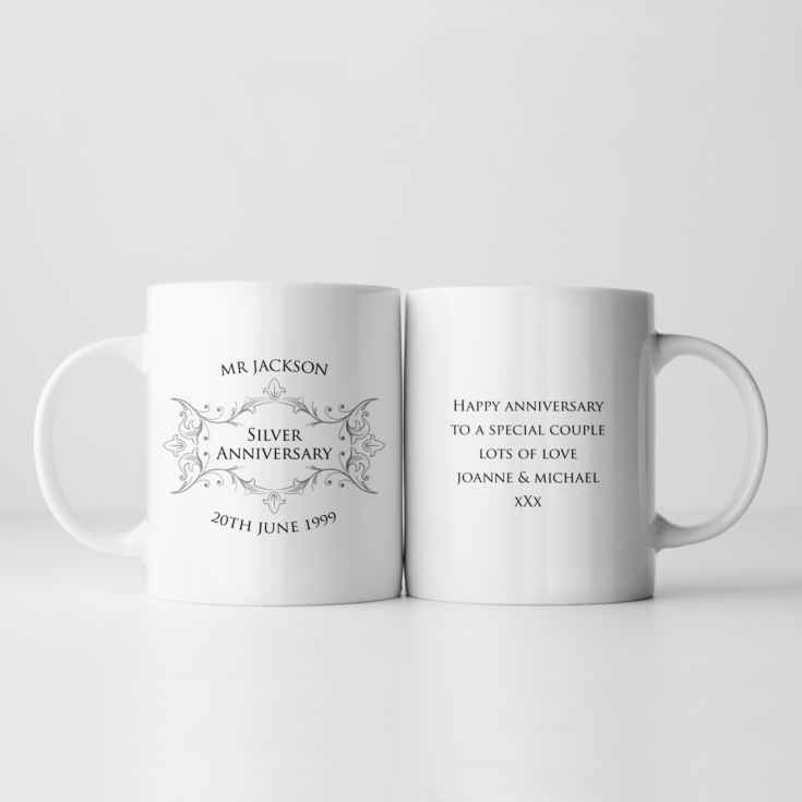 Pair of Personalised Silver Anniversary Mugs product image