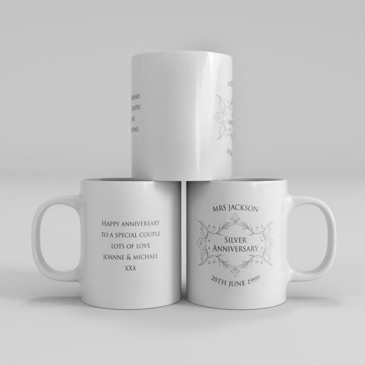 Pair of Personalised Silver Anniversary Mugs product image