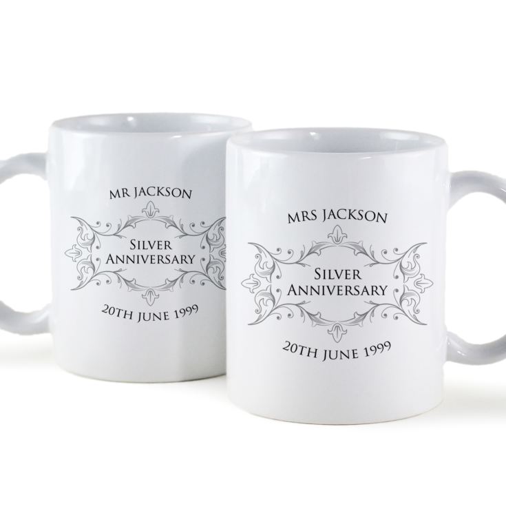 Pair of Personalised Silver Anniversary Mugs product image