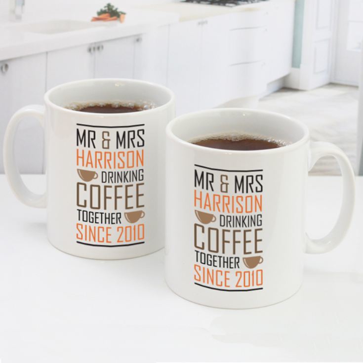 Personalised Pair Of Drinking Coffee Together Since Mugs product image