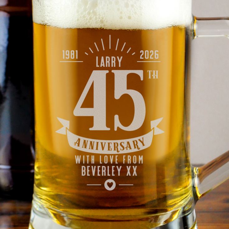 Personalised 45th Anniversary Glass Tankard product image