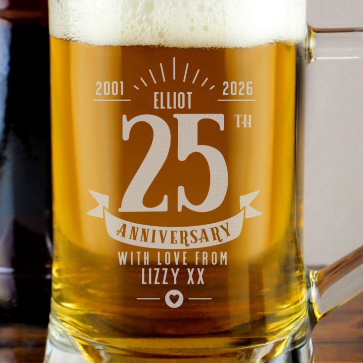 Personalised 25th Anniversary Glass Tankard product image