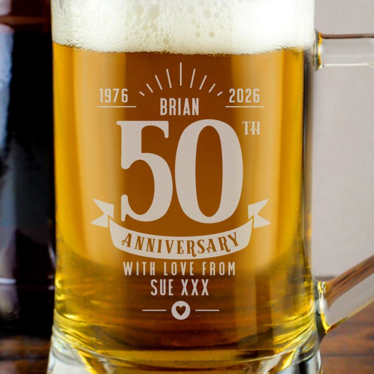 Personalised 50th Anniversary Glass Tankard product image