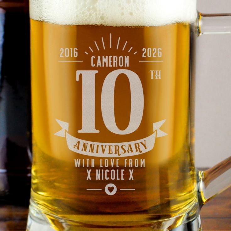Personalised 10th Anniversary Glass Tankard product image