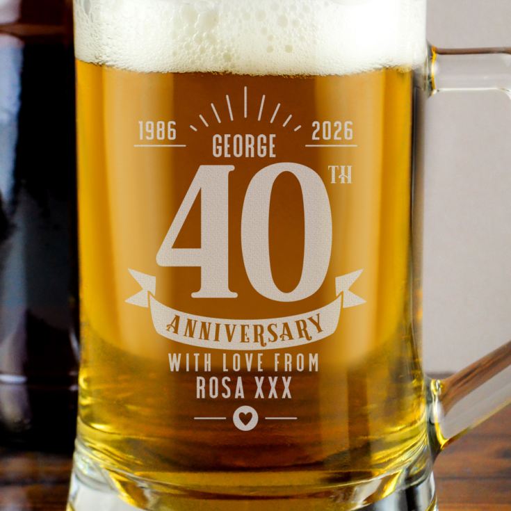 Personalised 40th Anniversary Glass Tankard product image