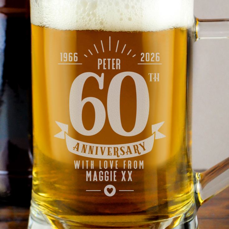 Personalised 60th Anniversary Glass Tankard product image