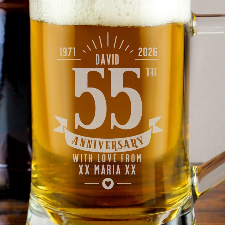 Personalised 55th Anniversary Glass Tankard product image