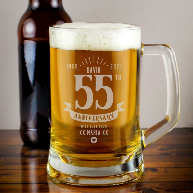 Personalised 55th Anniversary Glass Tankard product image