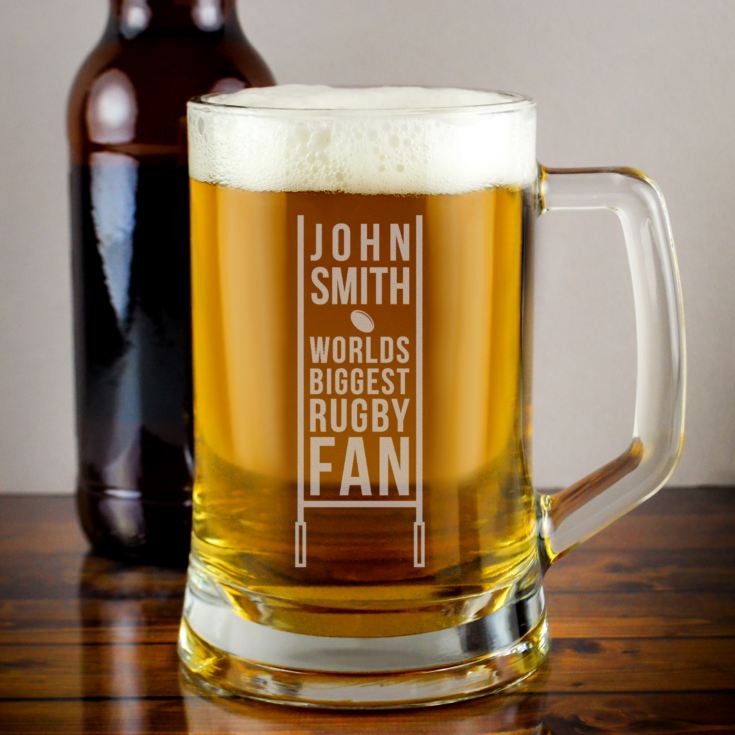 Personalised World's Biggest Rugby Fan Glass Tankard product image