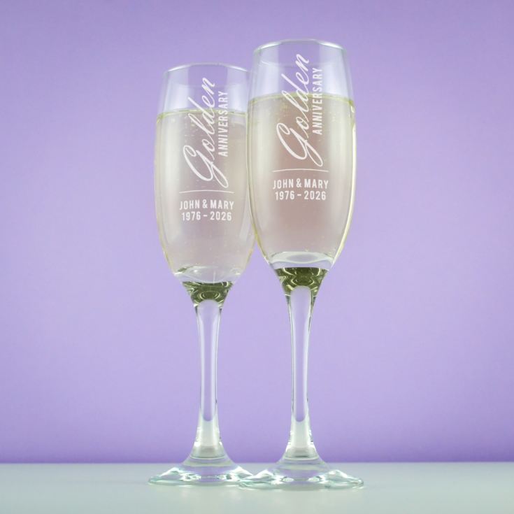 Personalised Golden Anniversary Champagne Flutes product image