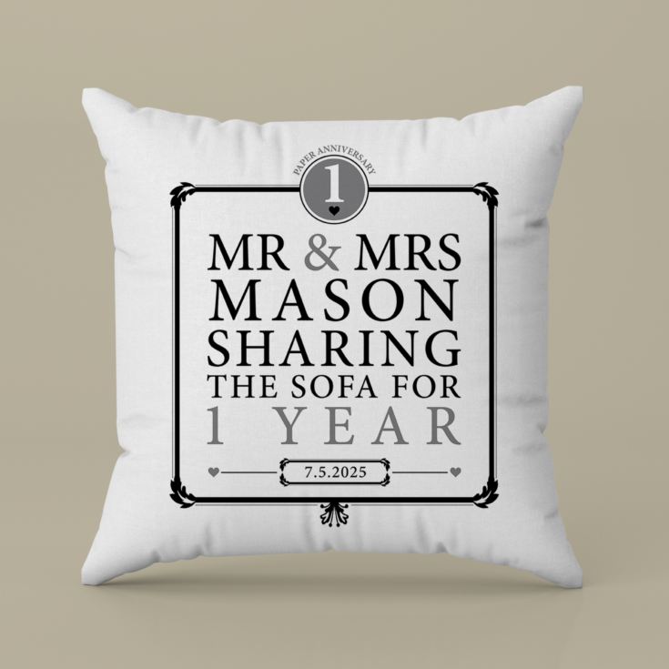 Personalised 1st Anniversary Sharing The Sofa Cushion product image
