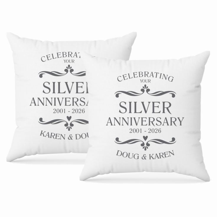 Personalised Pair Of Silver Anniversary Cushions product image