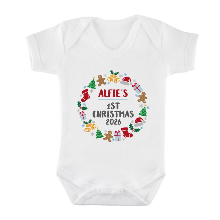 Personalised 1st Christmas Baby Grow Wreath Design product image