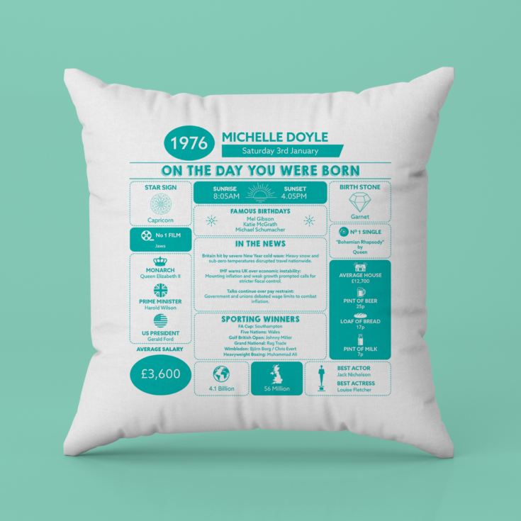 Personalised The Day You Were Born - 50th Birthday Cushion product image