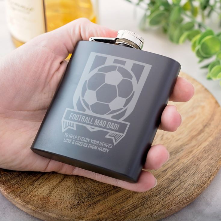 Personalised Football Black Hip Flask product image