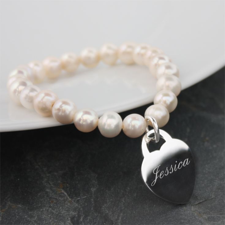 Freshwater Pearl Bracelet With Engraved Silver Plated Heart product image