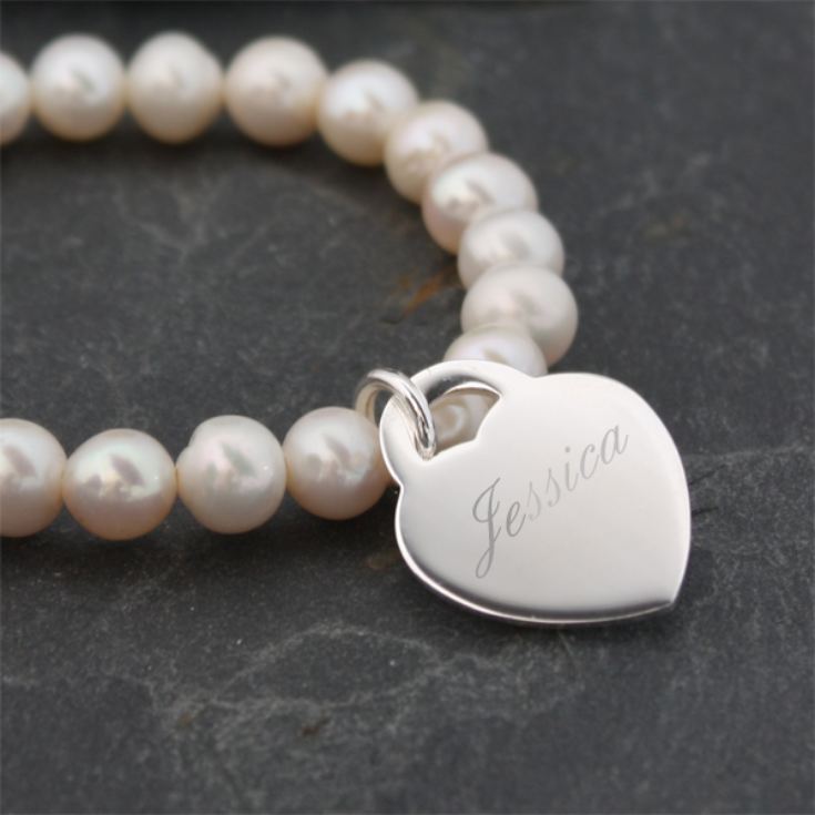 Freshwater Pearl Bracelet With Engraved Silver Plated Heart product image