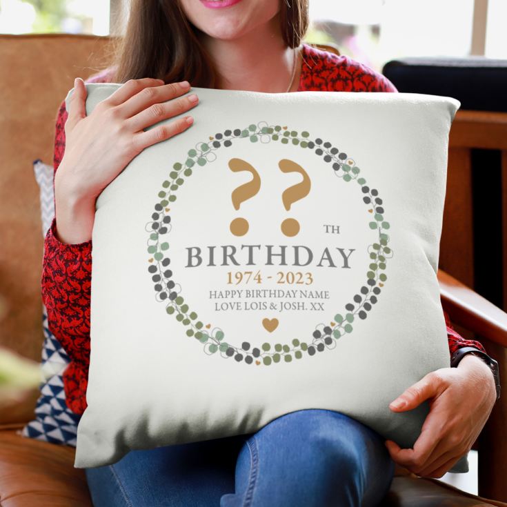 Personalised Luxury Birthday Beige Cushion product image