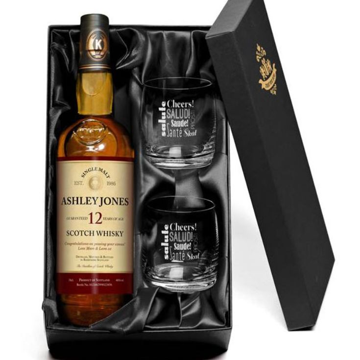Personalised 12 Yr Old Malt Whisky and Engraved Tumblers The Gift