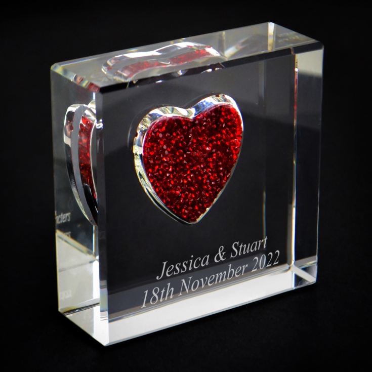 Personalised Glass Keepsake With Red Crystal Heart product image