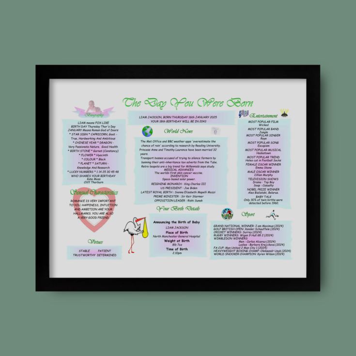 Personalised The Day You Were Born Framed Print (New Born) product image
