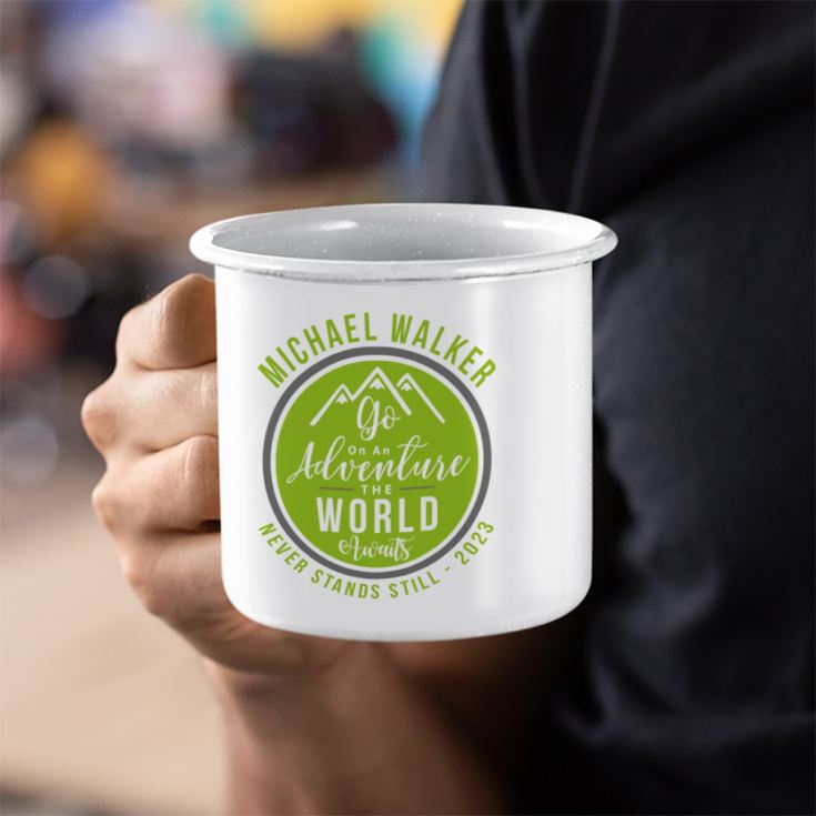 Personalised Go On An Adventure The World Awaits Enamel Mug product image