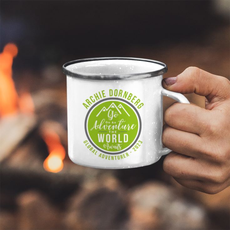 Personalised Go On An Adventure The World Awaits Enamel Mug product image