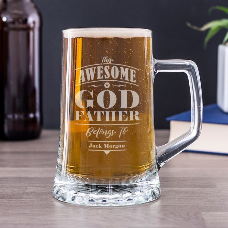 Personalised Engraved Pint Glass-Godfather Godmother Gift Present Christening 