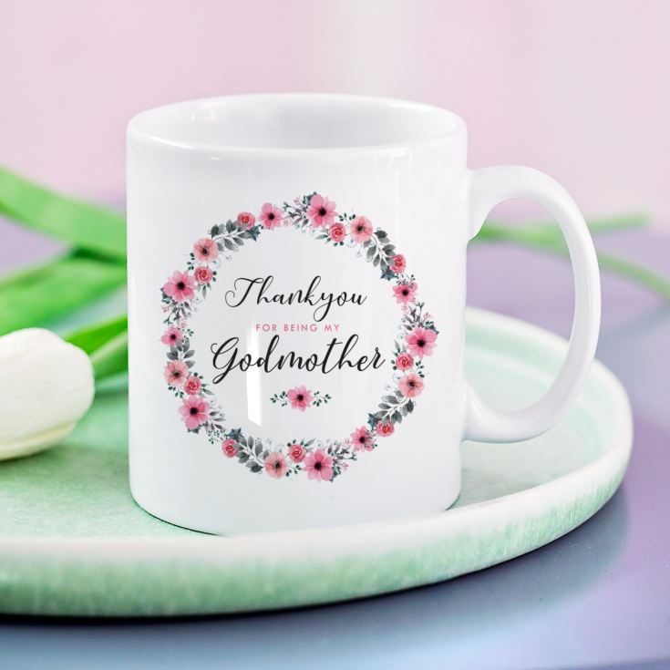Personalised Godmother Floral Design Mug & Coaster Set product image