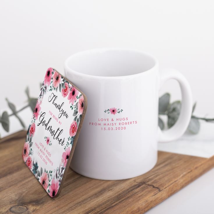 Personalised Godmother Floral Design Mug & Coaster Set product image