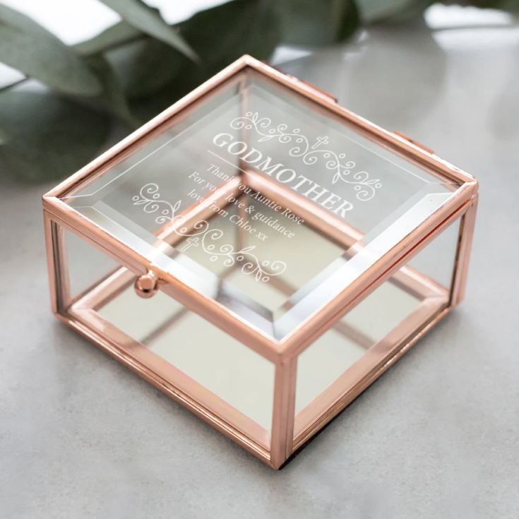 Personalised Godmother Rose Gold Glass Trinket Box product image