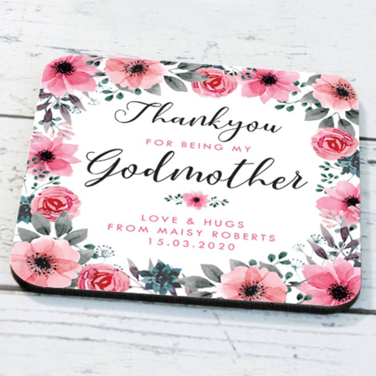 Personalised Godmother Floral Design Coaster product image