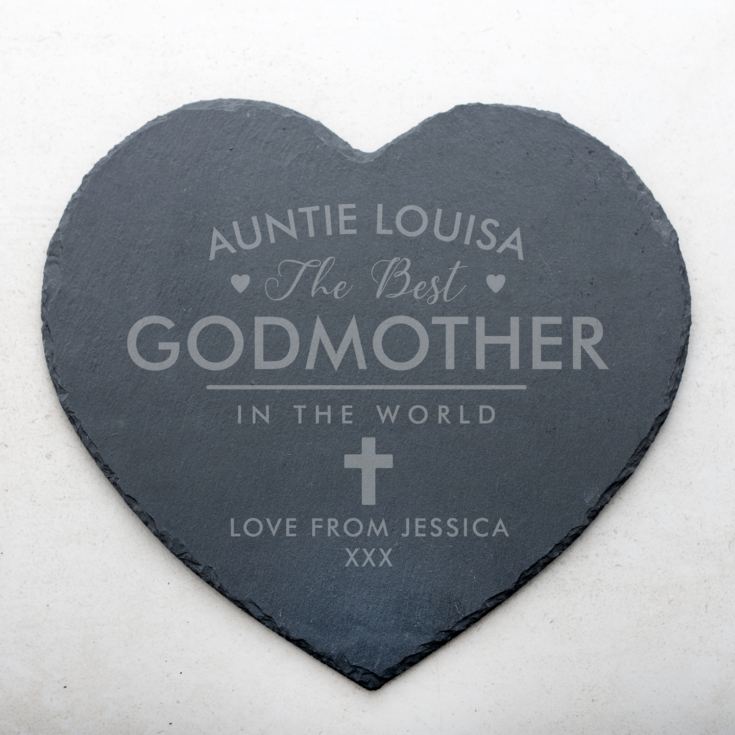 Personalised Godmother Slate Heart Coaster product image