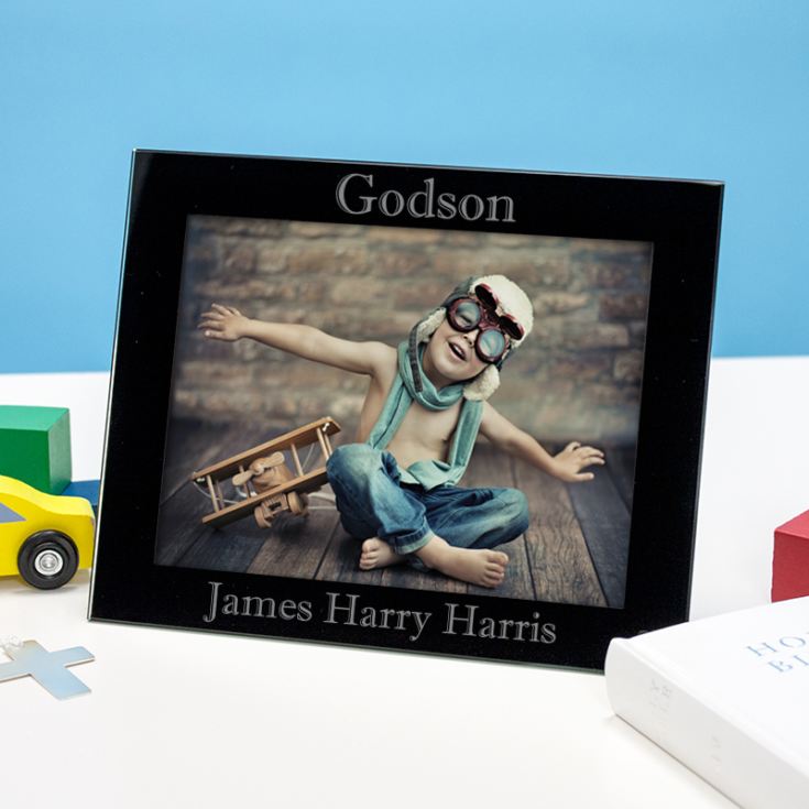 Personalised Black Glass Godson Frame The Gift Experience
