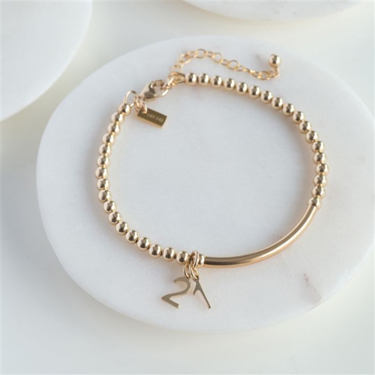 Gold 21st Beaded Lobster Clasp Bracelet with Personalised Box product image