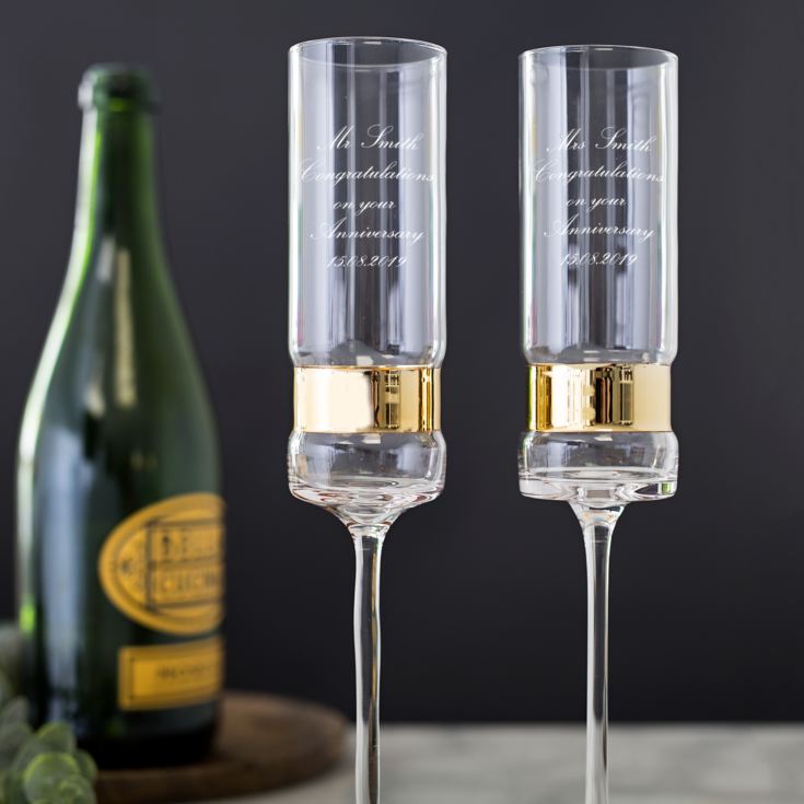 Pair Of Personalised Gold Band Champagne Flutes The Gift Experience