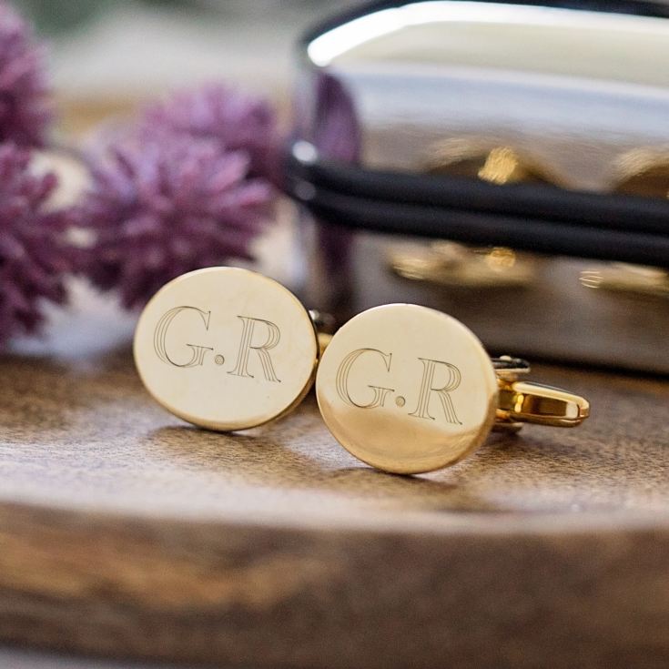 Engraved Gold Plated Cufflinks With Personalised Gift Box product image