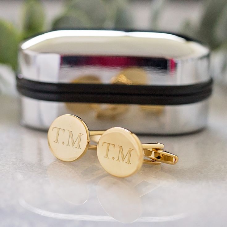 Engraved Gold Plated Cufflinks With Personalised Gift Box product image