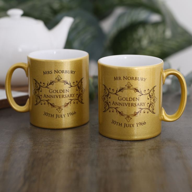 Personalised Pair Of Golden Anniversary Sparkly Mugs product image