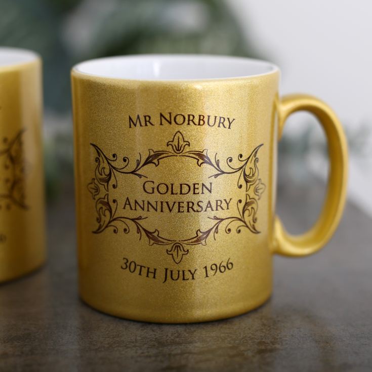 Personalised Pair Of Golden Anniversary Sparkly Mugs product image